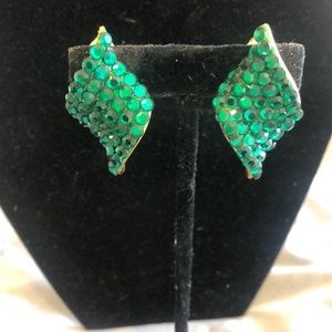Emerald Green Austrian Crystal Vintage Clip on Earrings-Boutique